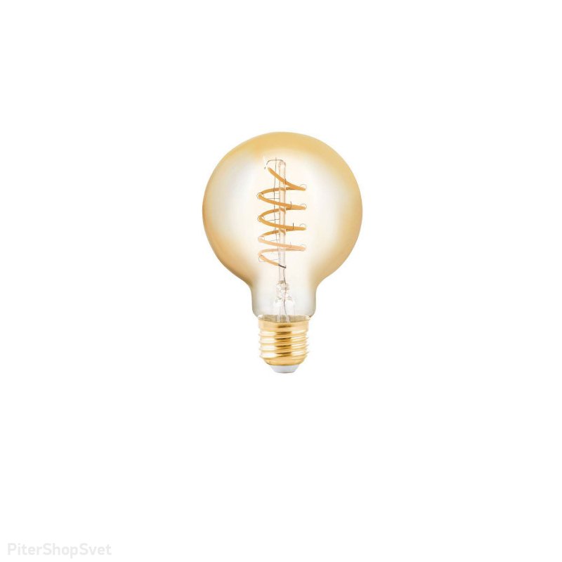 4Вт диммируемая винтажная лампа Е27 2200К шар янтарный «G80» 11876