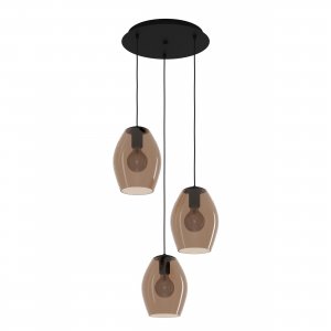 Черный тройной подвесной светильник с коричневыми плафонами «Estanys»
