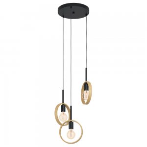 Тройной подвесной светильник с деревянными кольцами «Ipsden»