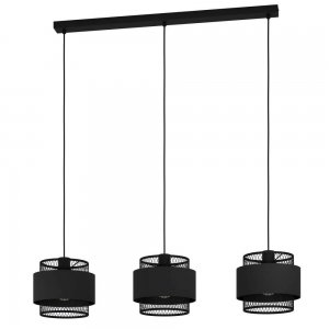 Тройной чёрный подвесной светильник на длинном основании «Bazely»