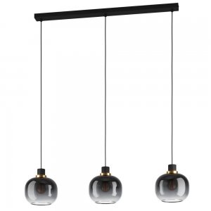 Тройной подвесной светильник с дымчатыми плафонами «Oilella»