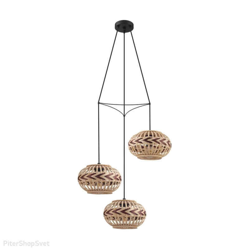 Тройной подвесной светильник с деревянными абажурами «DONDARRION» 43273