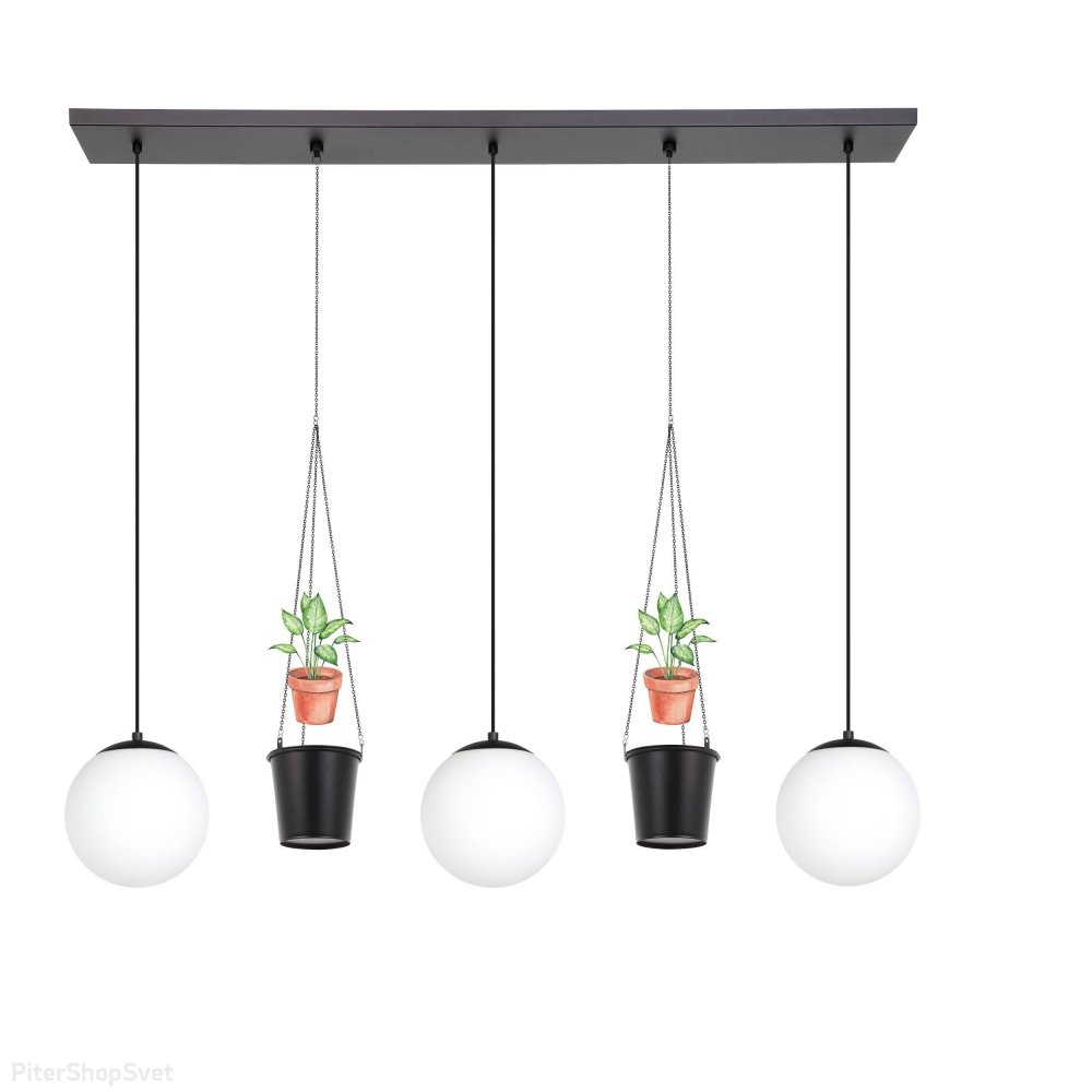 Тройной подвесной светильник с шарами и двумя подвесками кашпо «Rondo» 900512