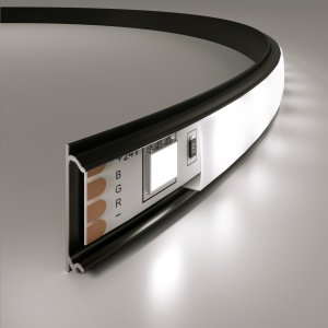 Чёрный гибкий профиль для светодиодной ленты с белым рассеивателем