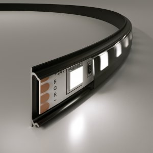 Чёрный гибкий профиль для светодиодной ленты с чёрным рассеивателем