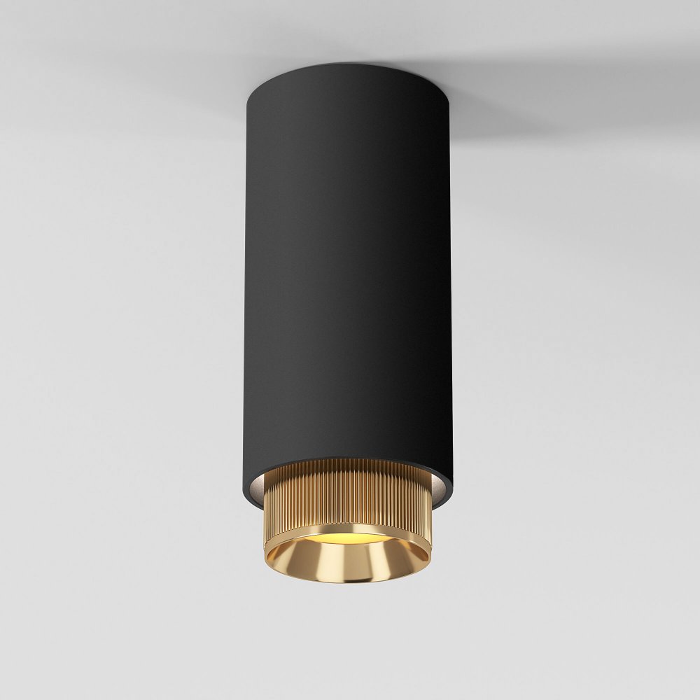 чёрно-золотой накладной потолочный светильник цилиндр «Nubis» 25012/01 GU10 чёрный/золото