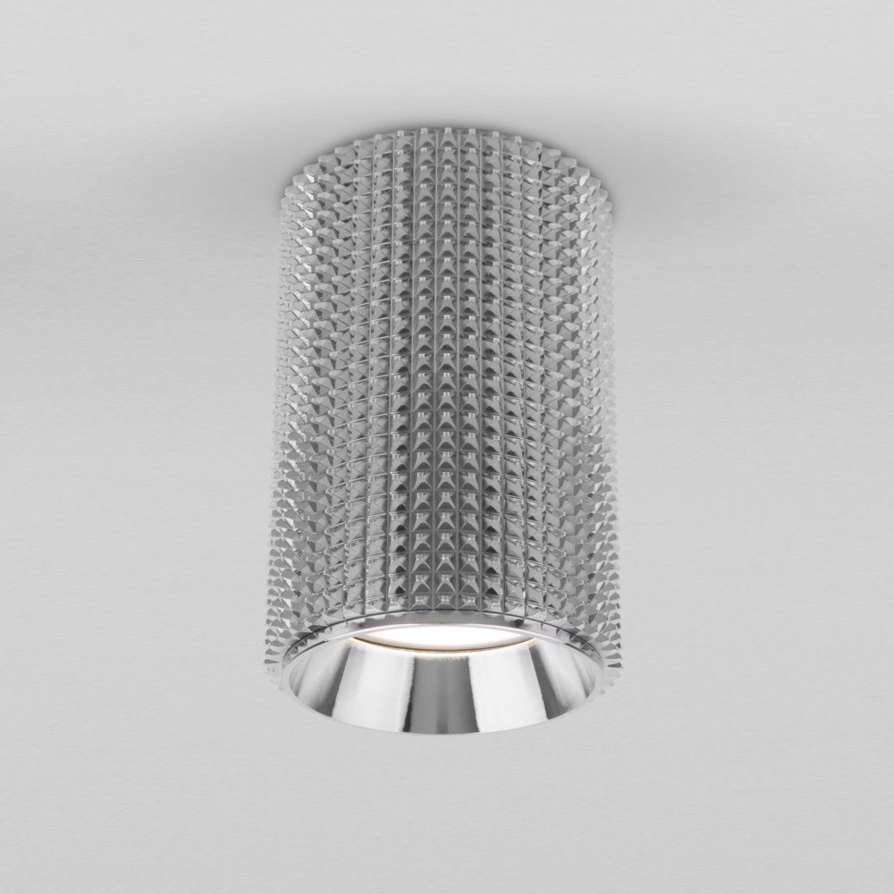 Серебристый накладной потолочный светильник цилиндр «Spike» DLN112 GU10 хром