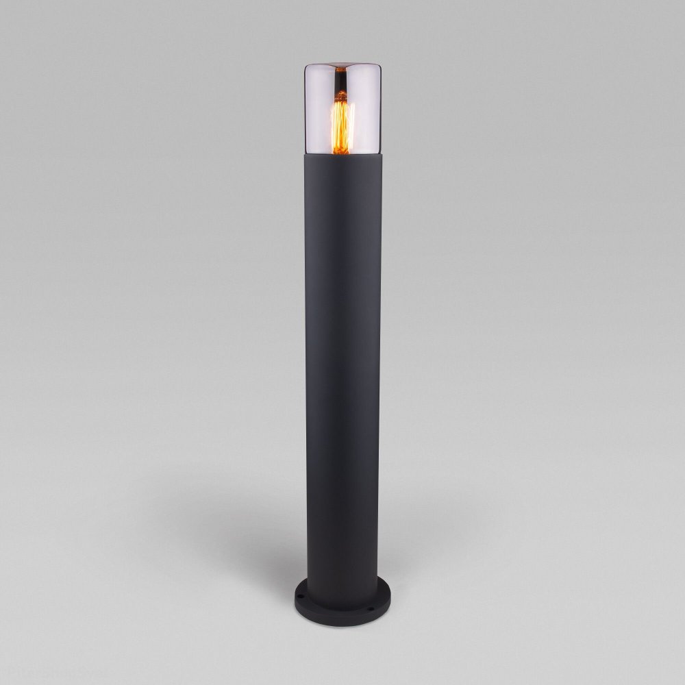 Чёрный уличный столбик с дымчатым плафоном Roil (35125/F) чёрный/дымчатый плафон