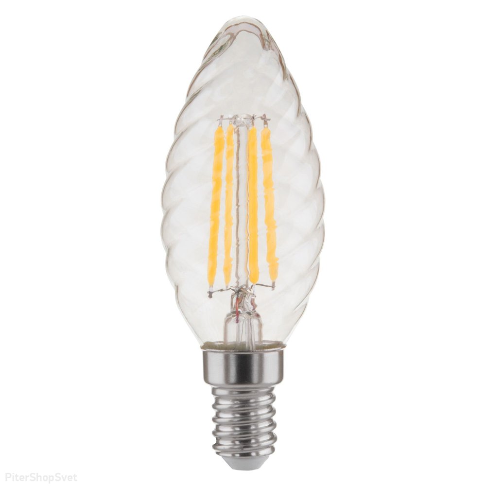 Филаментная светодиодная лампа Свеча витая F 7W 4200K E14 прозрачный