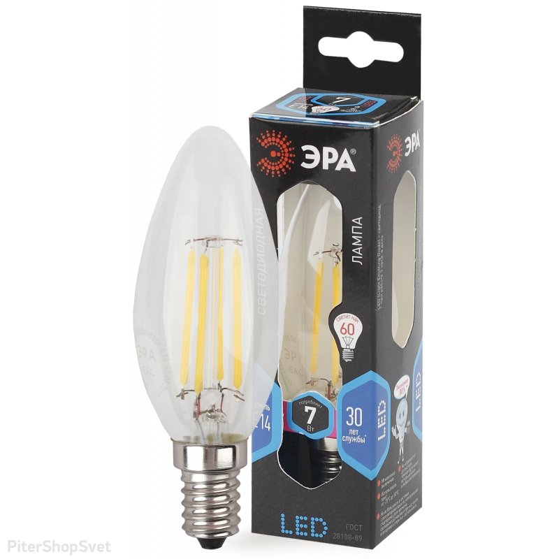 Лампочка Е14 7Вт 4000К прозрачная свеча «F-LED B35» F-LED B35-7W-840-E14