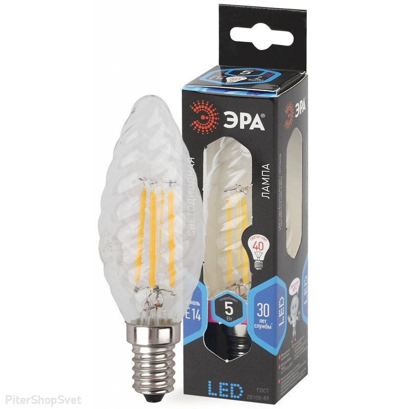 Лампочка Е14 5Вт 4000К прозрачная шишика «F-LED BTW» F-LED BTW-5W-840-E14