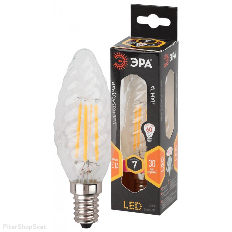 Лампочка Е14 7Вт 2700К прозрачная шишка «F-LED BTW» F-LED BTW-7W-827-E14
