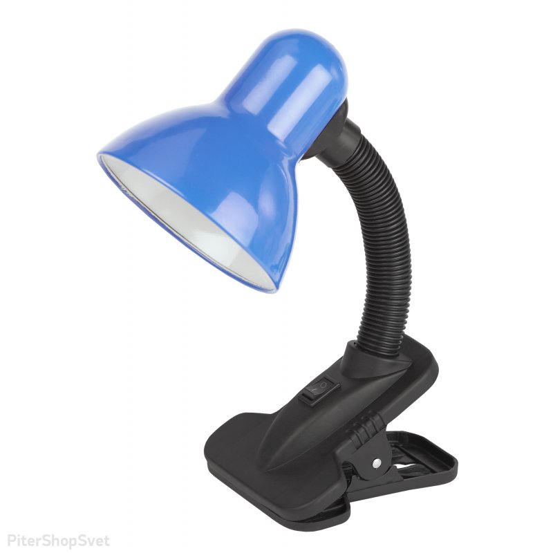 Сине-чёрная гибкая настольная лампа на прищепке «N-212» N-212-E27-40W-BU