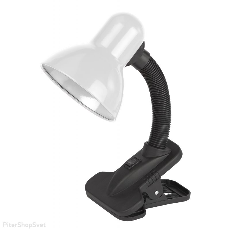 Чёрно-белая гибкая настольная лампа на прищепке «N-212» N-212-E27-40W-W