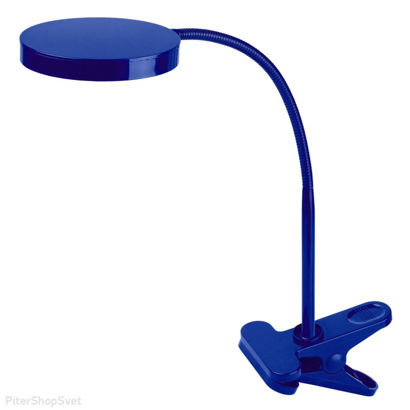 Синяя гибкая настольная лампа на прищепке 4Вт 3000К «NLED-435» NLED-435-4W-BU