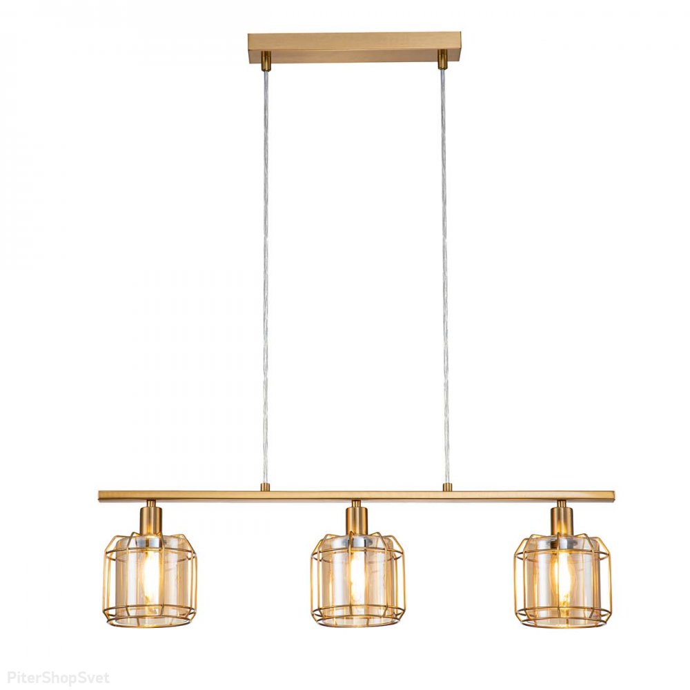 Длинный подвесной светильник бронзового цвета с янтарными плафонами «Midland» 10188/3S Brass