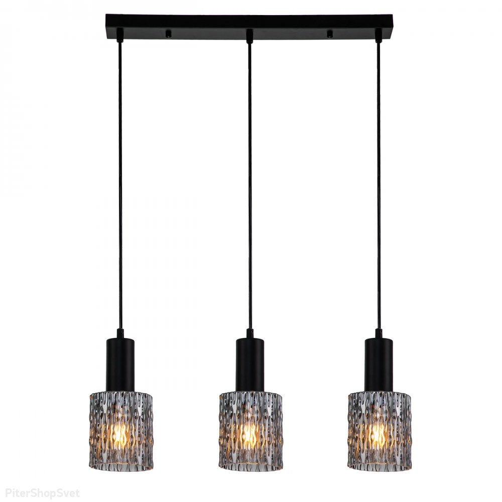 Чёрный тройной подвесной светильник с дымчатыми плафонами «Rain» 10189/3S Black