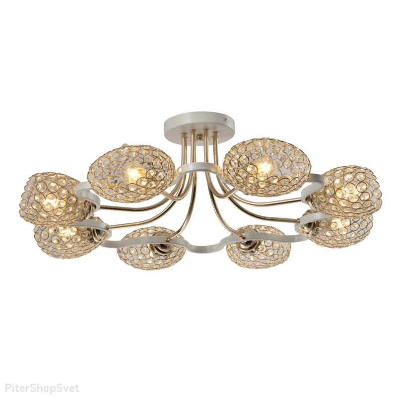 Бело-золотая потолочная люстра с хрусталём 1100/8S