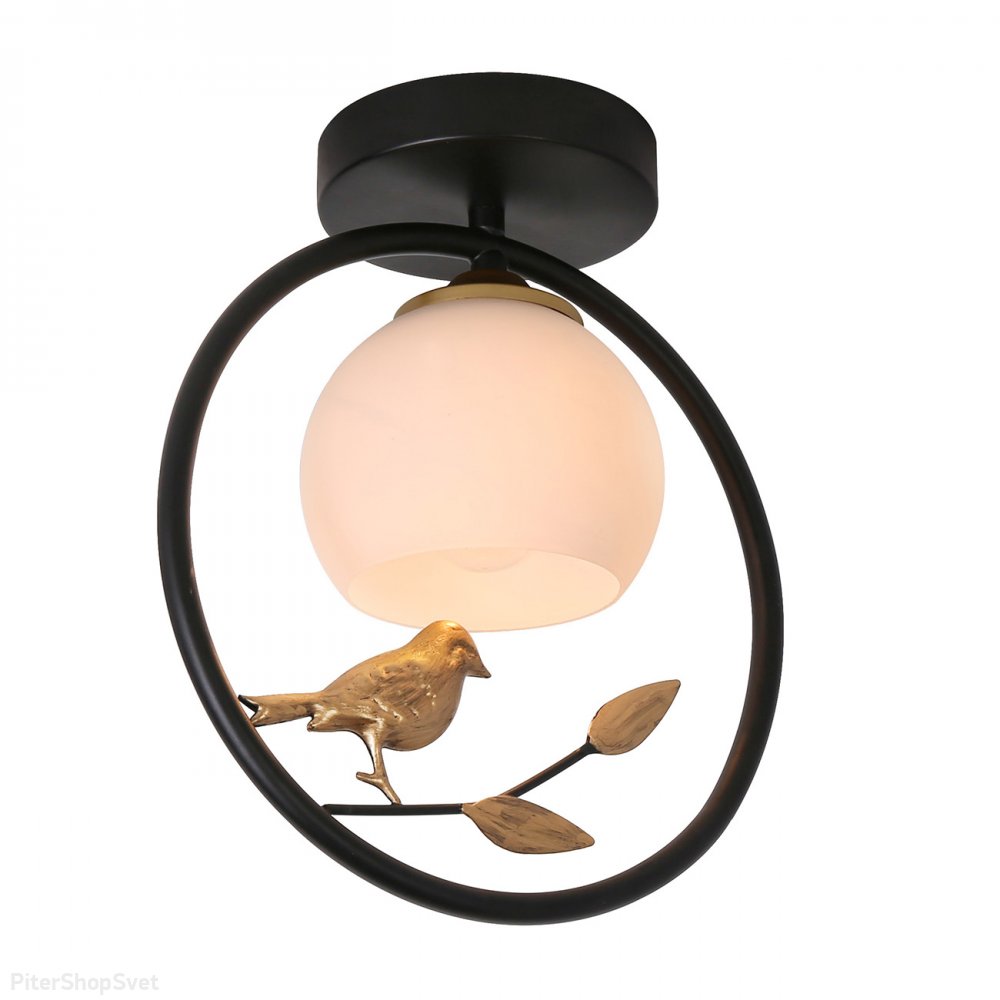 Потолочный светильник с птичкой в кольце, чёрный «Song» 1113/1P Black