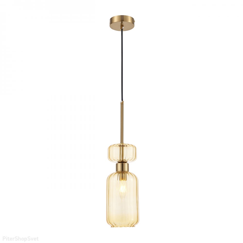 Подвесной светильник медного цвета с янтарным плафоном «Gloss» 1141/1S Amber