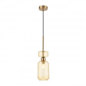 Подвесной светильник медного цвета с янтарным плафоном «Gloss»