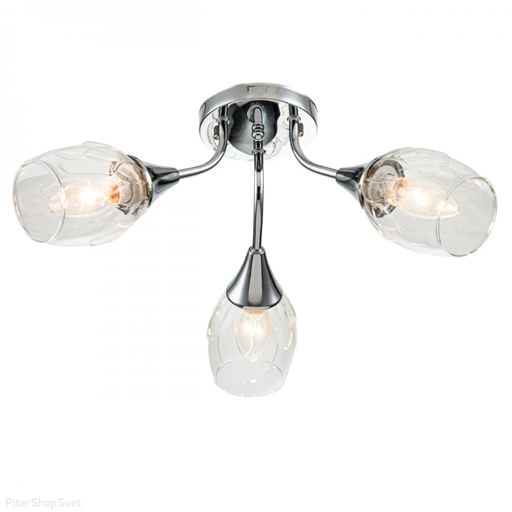 Хромированная трёхрожковая потолочная люстра «Tulip» 670/3P
