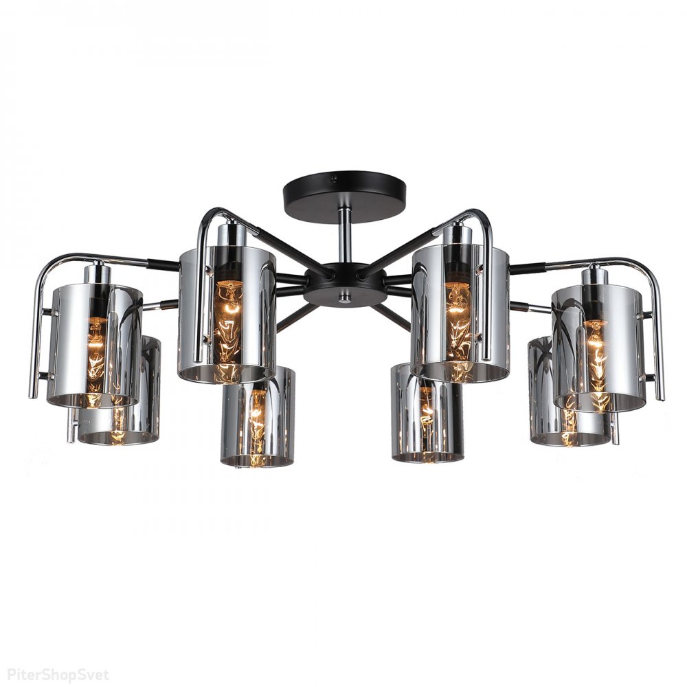 Восьмирожковая потолочная люстра с дымчатыми плафонами «Elegant» 671/8P Chrome
