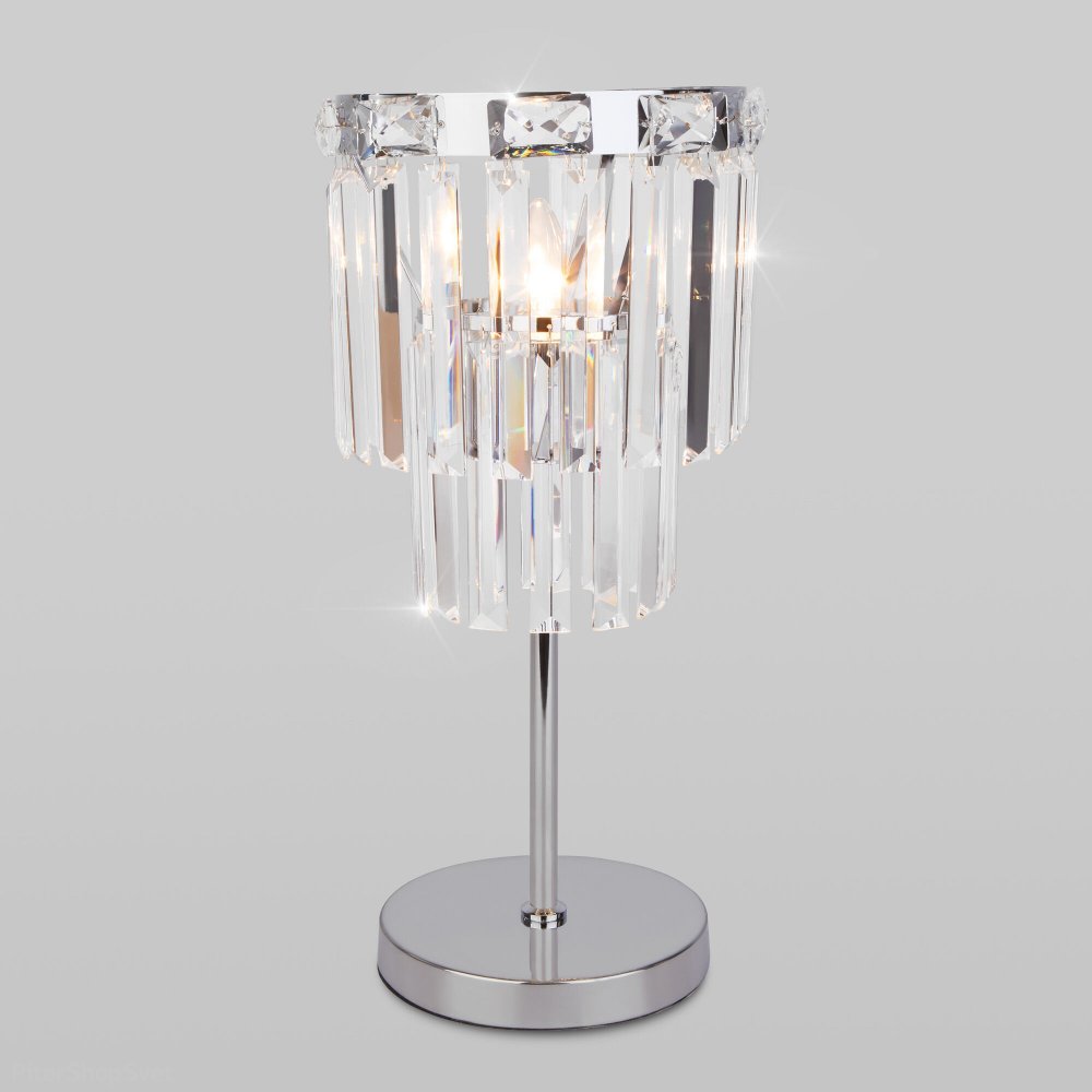 Настольная лампа с хрустальными подвесками, хром/прозрачный «Elegante» 01136/1 хрусталь Strotskis