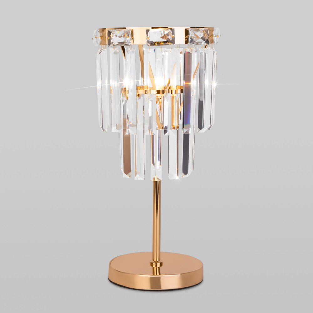 Настольная лампа с хрустальными подвесками, золотой/прозрачный «Elegante» 01136/1 хрусталь Strotskis