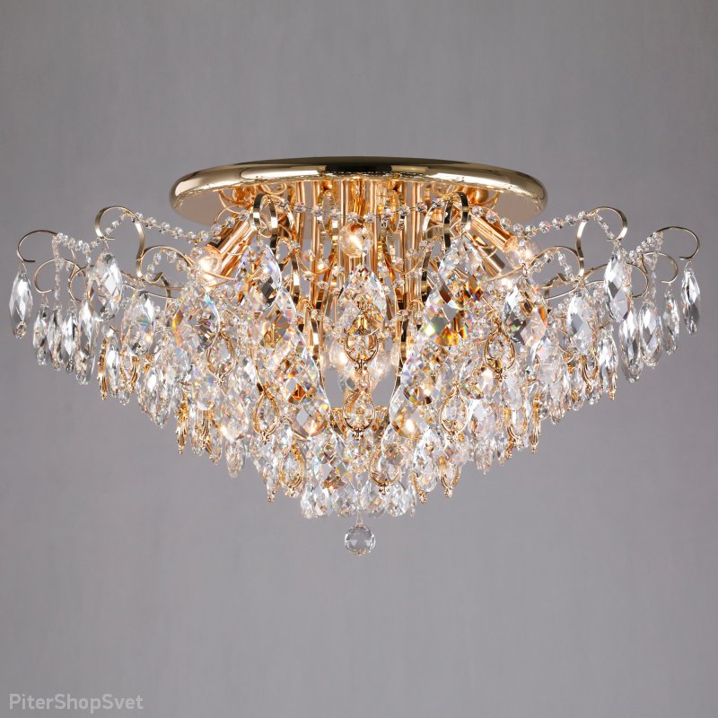 Хрустальная потолочная люстра «Crystal» 10081/12 золото/прозрачный хрусталь Strotskis