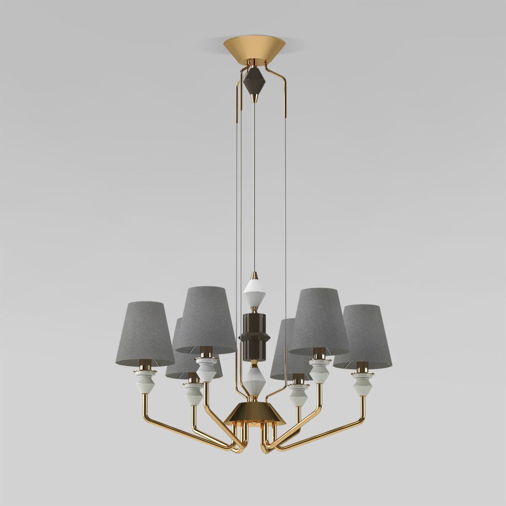 Умная подвесная люстра с декором из керамики «Olaria» 101012/6 латунь Smart