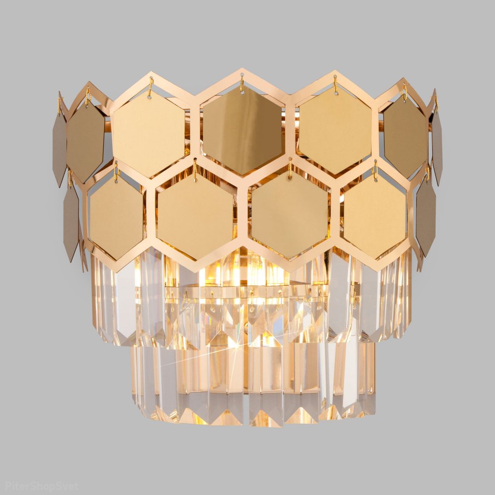 Золотое настенное бра с хрустальными подвесками «Ariana» 10113/2 золото/прозрачный хрусталь strotskis