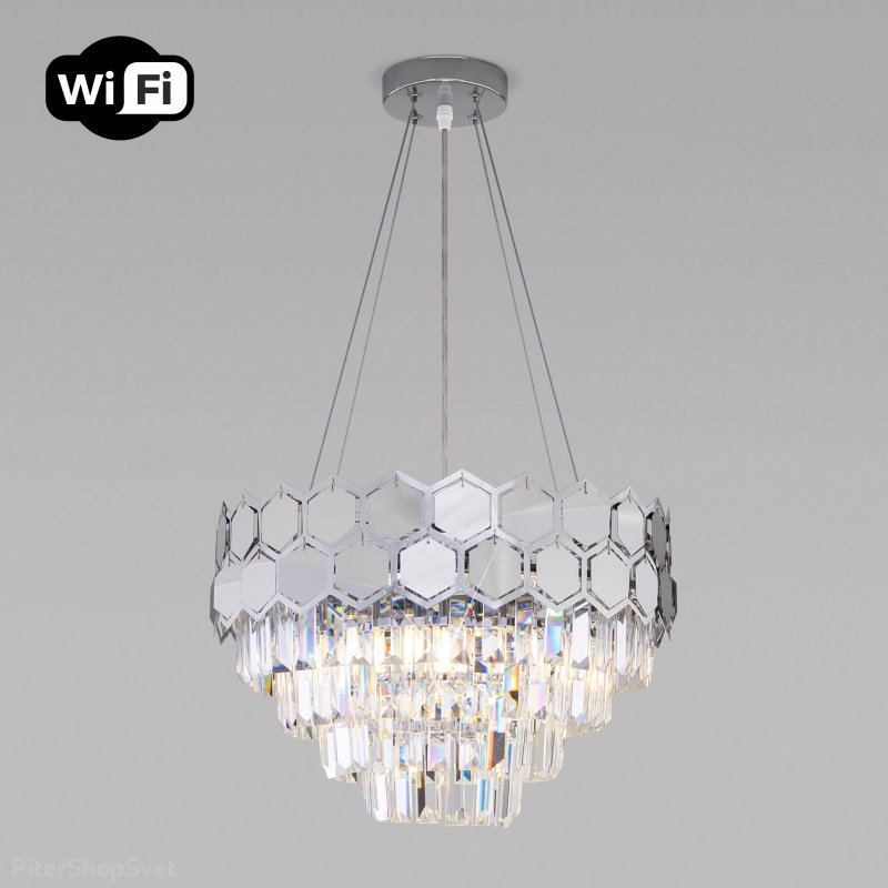 Подвесная люстра с управлением по Wi-Fi «Ariana» 10124/5 хром/прозрачный хрусталь Strotskis Smart