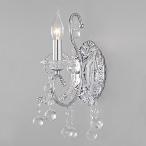 Настенное бра свеча «Collana» хром/прозрачный хрусталь Strotskis