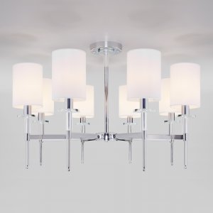 Хромированная люстра на штанге с белыми абажурами