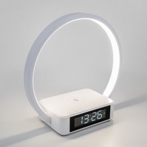 Настольная лампа кольцо с беспроводной зарядкой и будильником «Timelight»