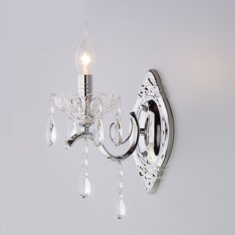 Бра свеча «Brianna» 3188/1 хром/прозрачный хрусталь Strotskis