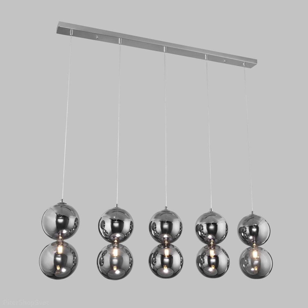 Длинный светильник с подвесами шары «Selisa» 50092/5 хром/дымчатый