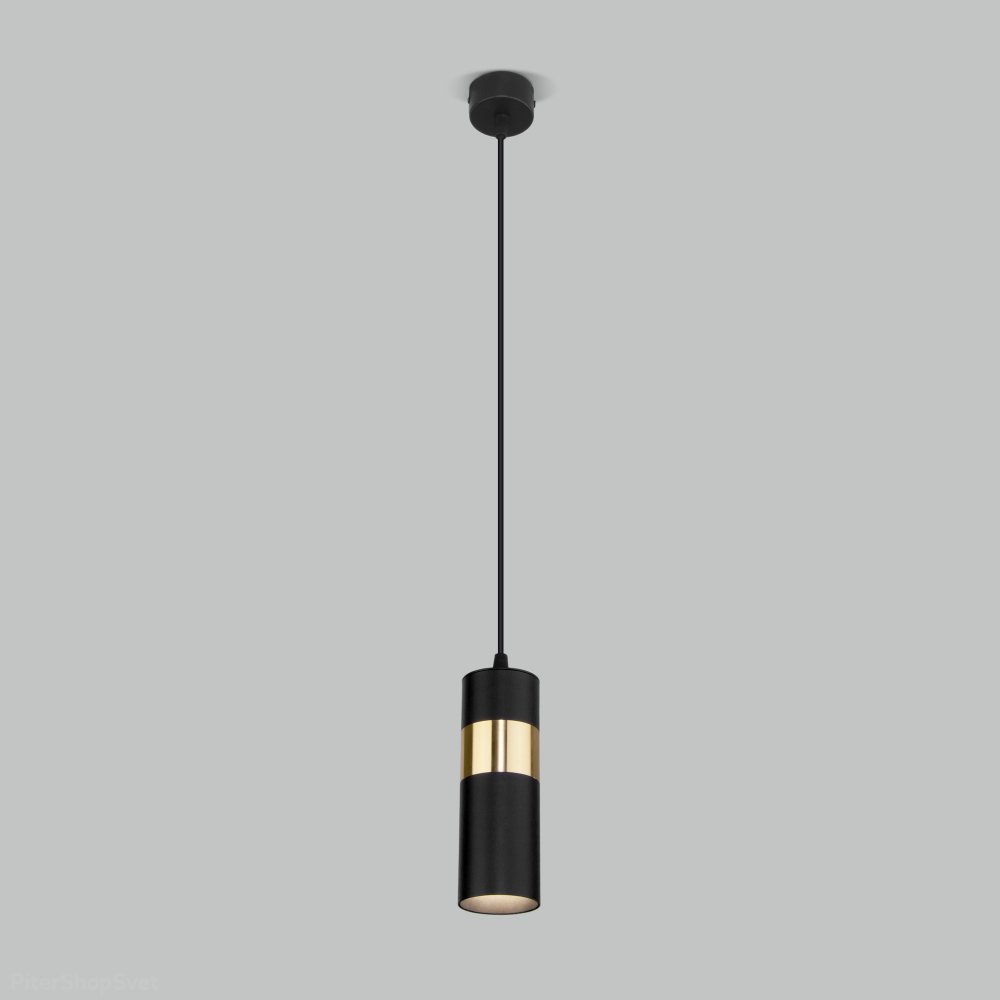 Чёрно-золотой подвесной светильник цилиндр «Viero» 50096/1 черный/золото