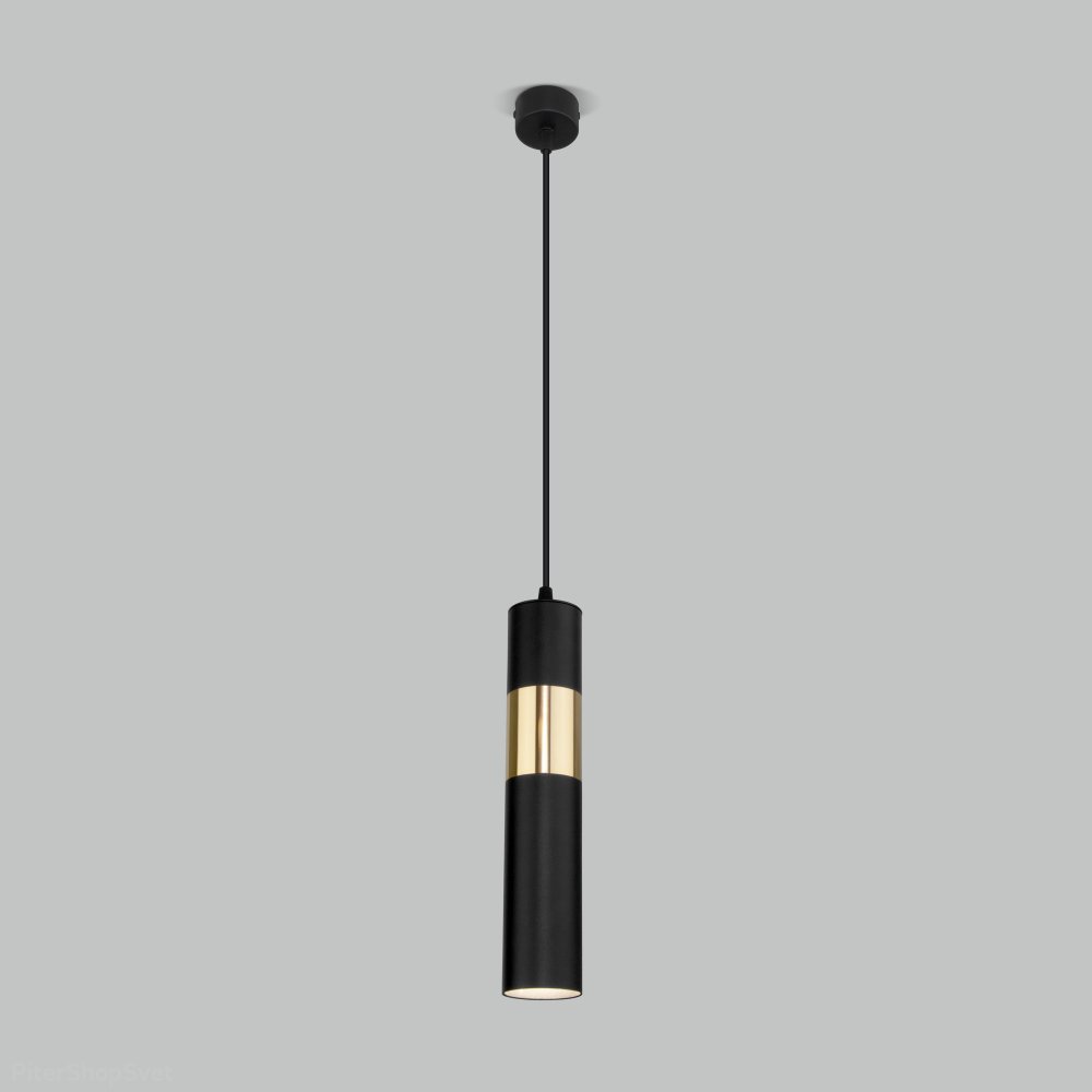 Чёрно-золотой подвесной светильник цилиндр «Viero» 50097/1 черный/золото