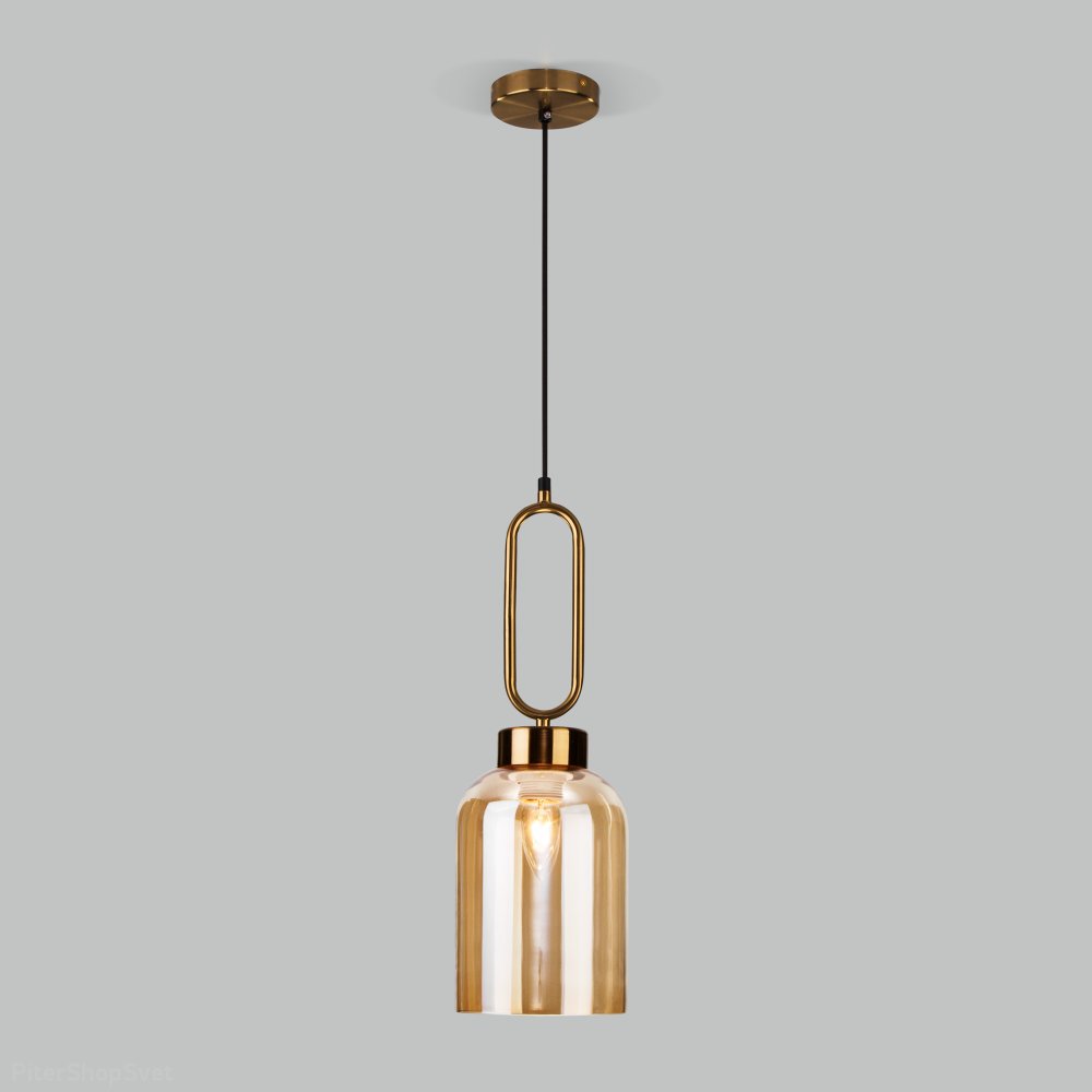 Подвесной светильник бронзового цвета с янтарным плафоном «Flou» 50229/1 янтарный
