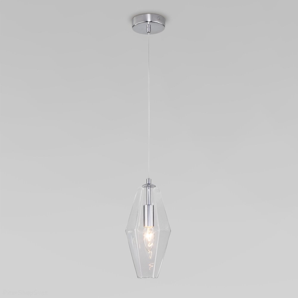 Хромированный подвесной светильник с прозрачным плафоном призма «Prism» 50236/1 прозрачный