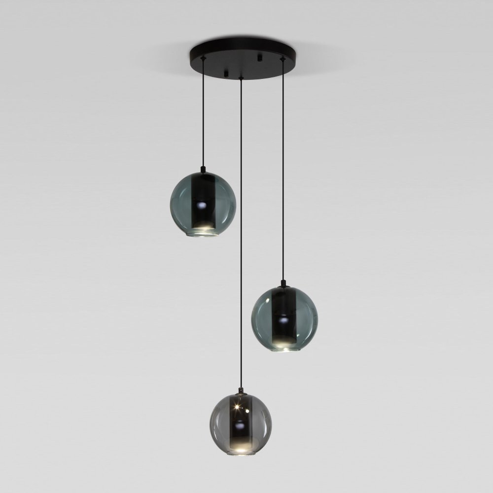 подвесной светильник с шарами на круглом основании «Cobble» 50258/3 LED дымчатый/бирюзовый
