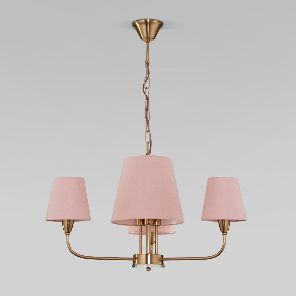 Пподвесная люстра с розовыми абажурами «Milos» 60153/6 латунь