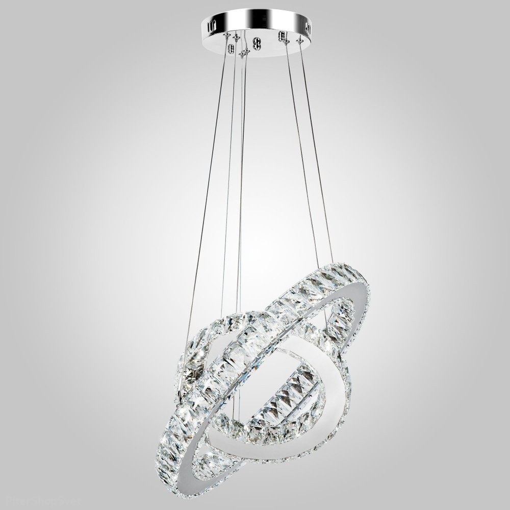 Хрустальная подвесная люстра два кольца с пультом «Grasia» 90023/2 хром