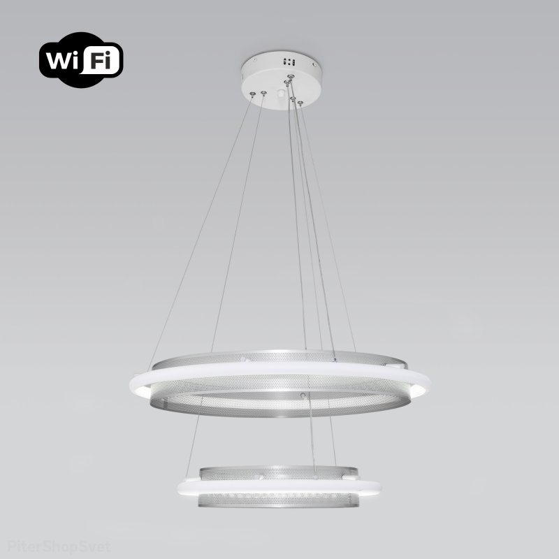 Подвесная люстра 2 кольца с управлением по Wi-Fi «Imperio» 90241/2 белый/ серебро Smart