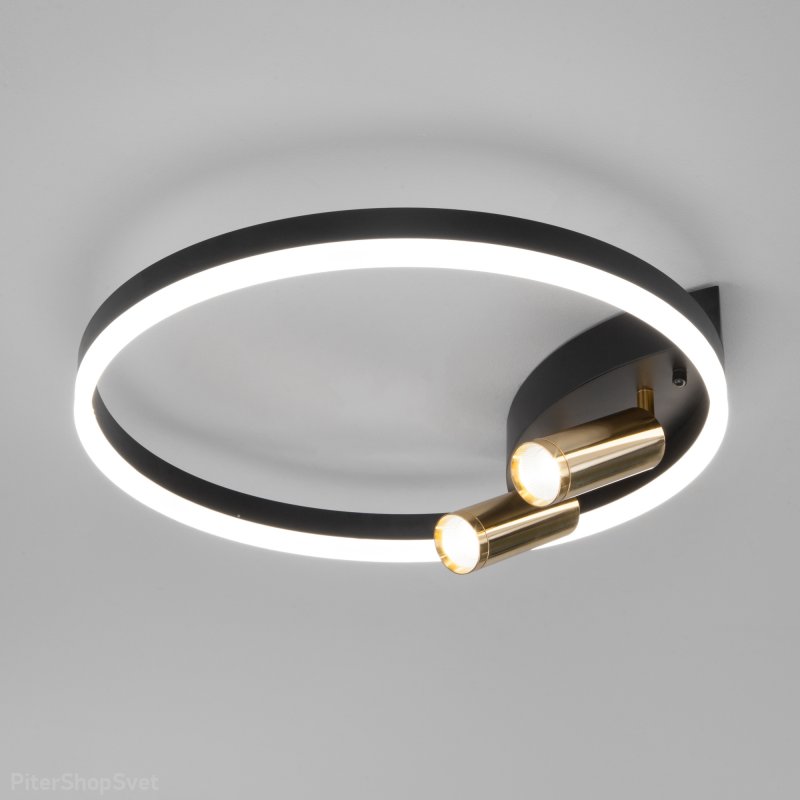 Умная потолочная люстра кольцо с двумя спотами «Luminari» 90247/3 черный/золото Smart