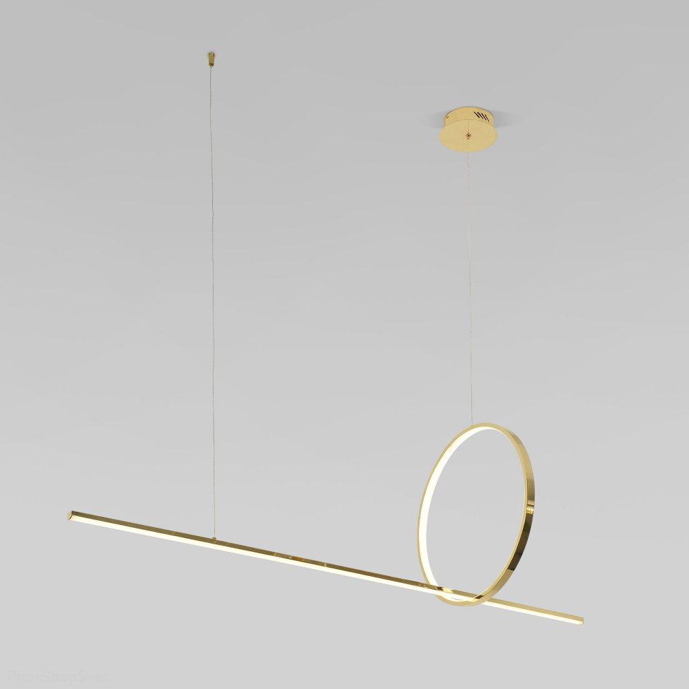 Золотой длинный линейный подвесной светильник с кольцом 35Вт 4200К «Mist» 90266/1 золото