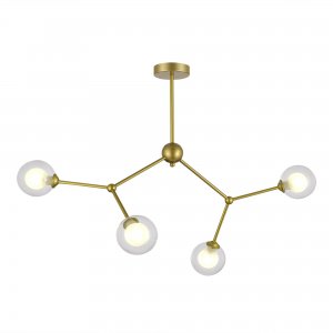 Золотистая люстра-молекула на штанге с двойными плафонами шар «Arcus»