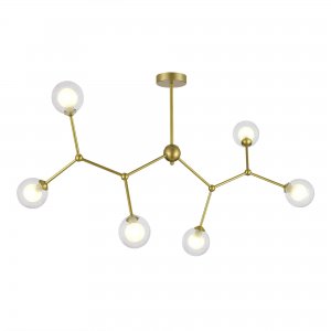 Золотистая люстра-молекула на штанге с двойными плафонами шар «Arcus»